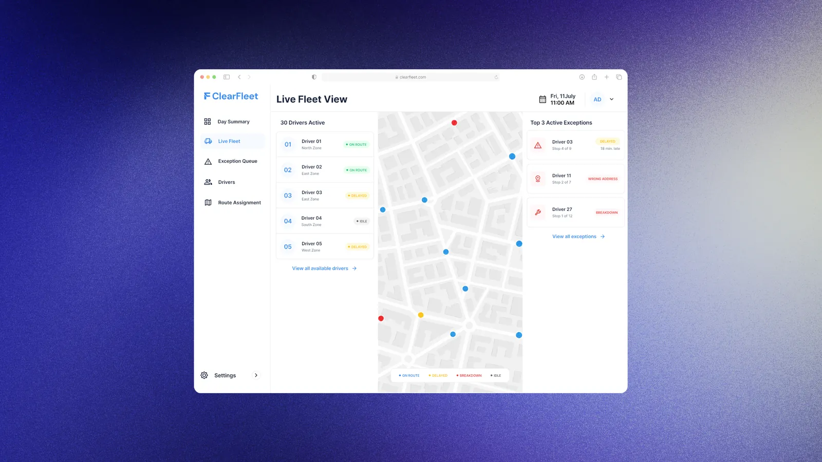 ClearFleet dashboard